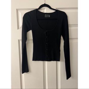 ASOS DESIGN Tall Ribbed Knit Button Through Cardi Top - Black